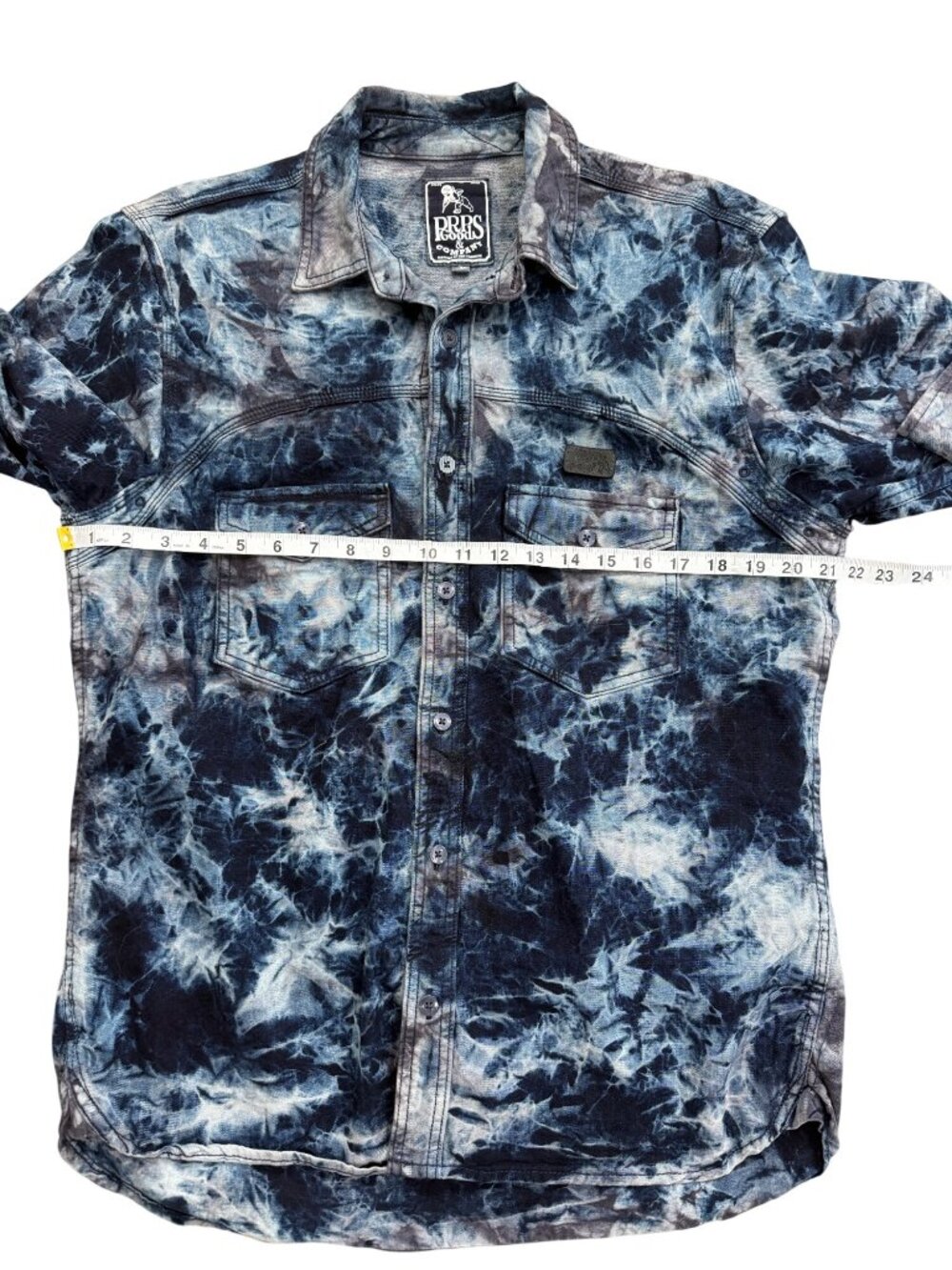 PRPS Goods & Co. Mens Size L Denim Shirt Indigo Tie-Dye Button-Up Cotton Blue - Picture 7 of 7